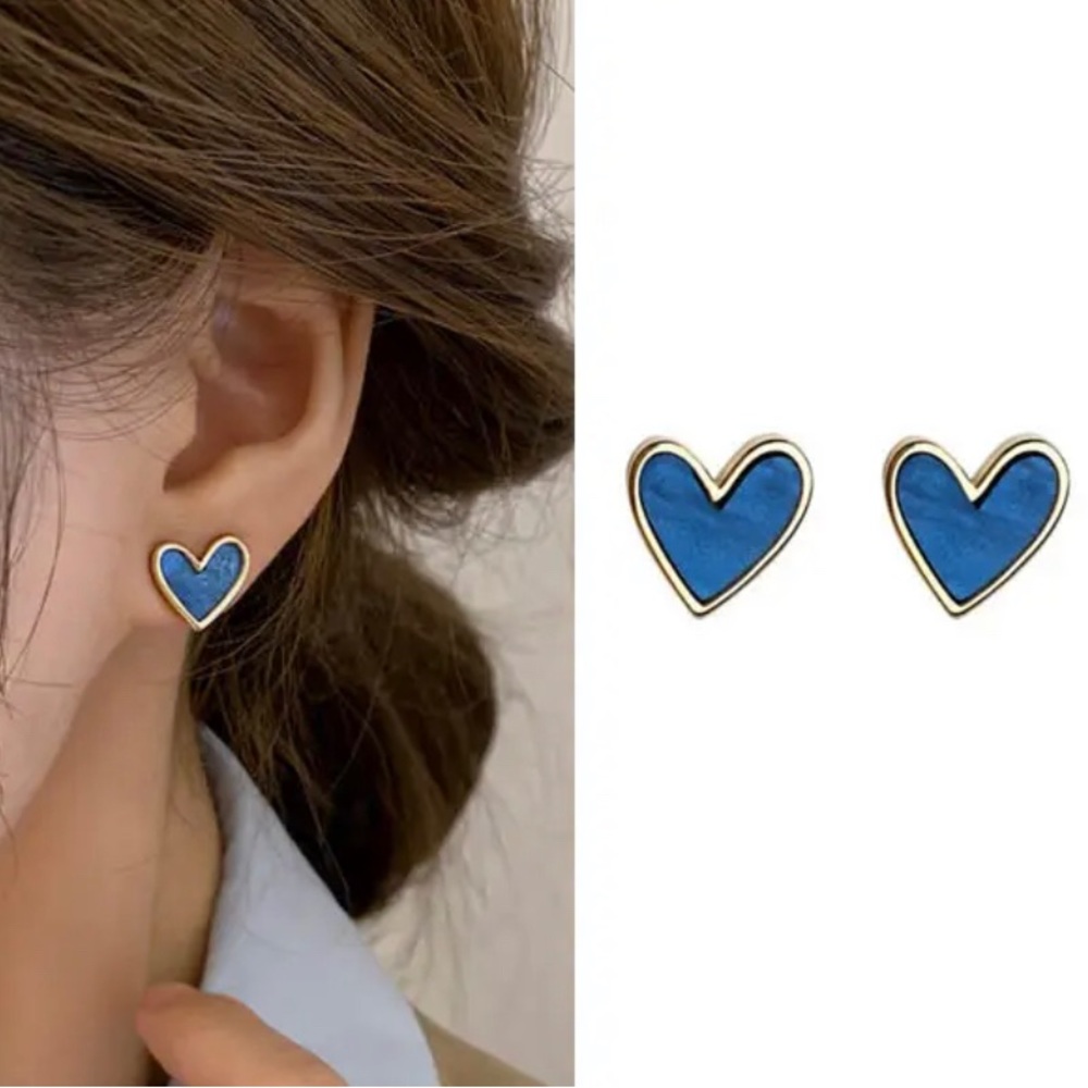 Cool & Beautiful Blue Gold Heart Earrings Jewelry Accessories